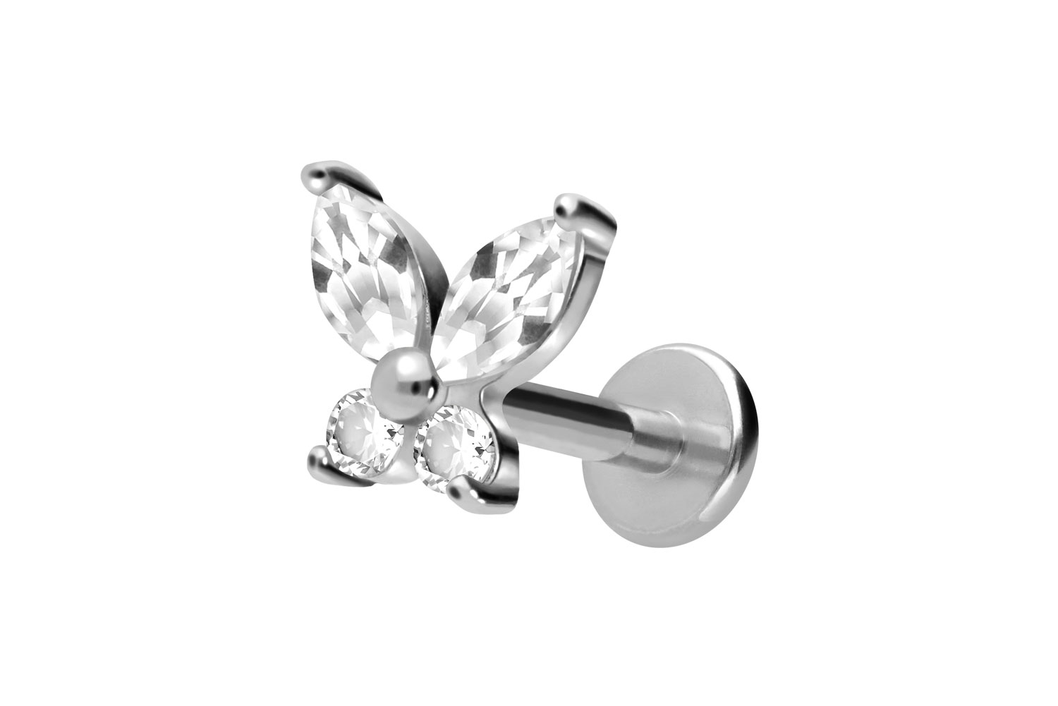Titan Labret Piercing mit Innengewinde KRISTALLSCHMETTERLING